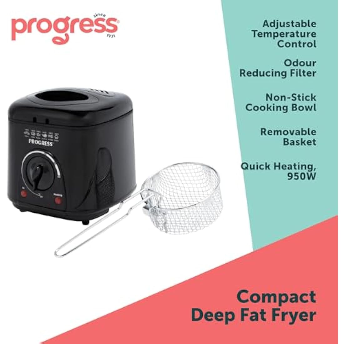Progress 1L Compact Deep Fat Fryer – 950W Non-Stick Electric Fryer