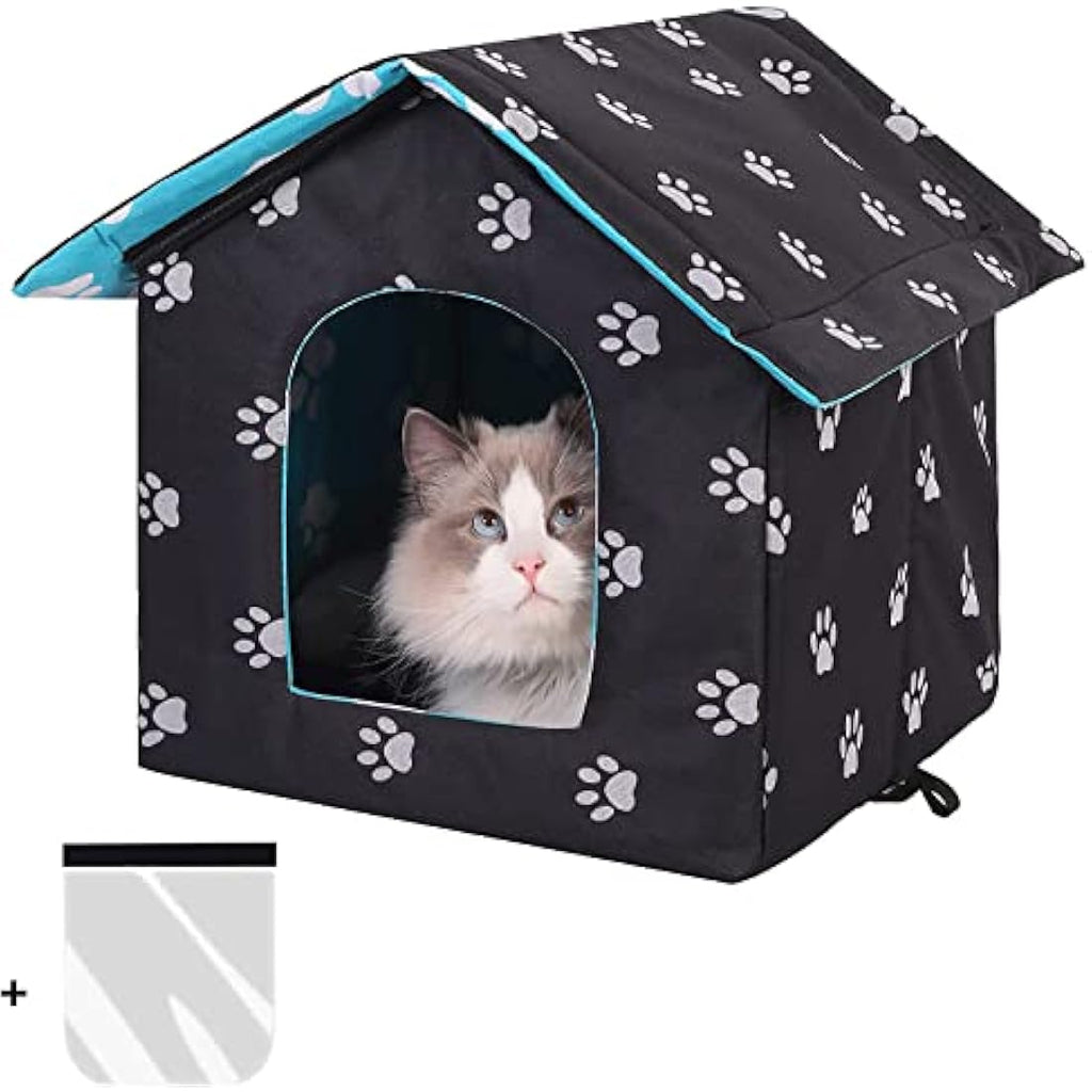 Outdoor Cat House – Waterproof Winter Pet Shelter (Black, L)