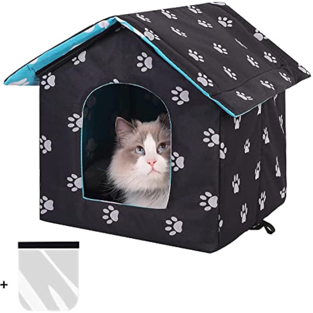 Outdoor Cat House – Waterproof Winter Pet Shelter (Black, L)