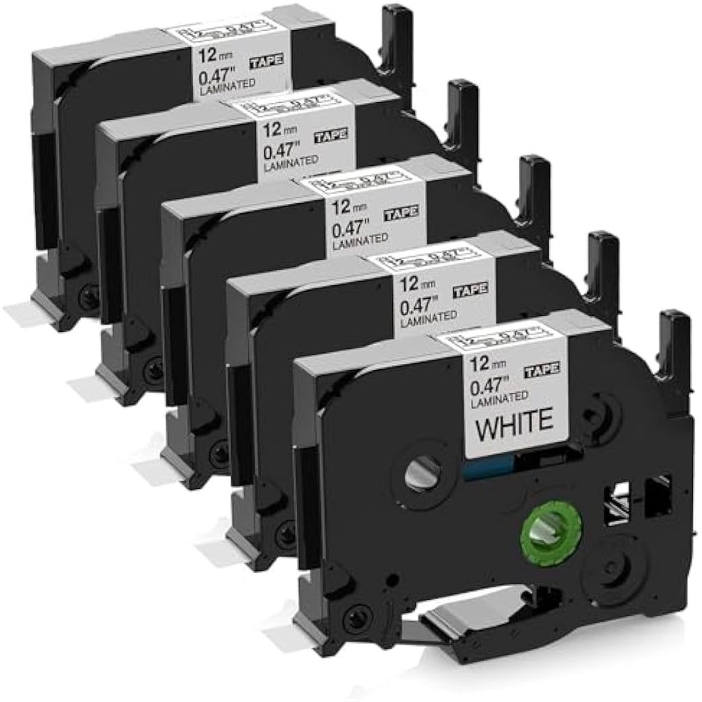 Upwinning 5-Pack TZe-231 Label Tape 12mm Black on White for Brother P-Touch