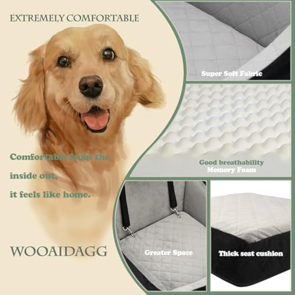 Wooaidagg Dog Car Seat | Memory Foam Pet Booster Bed for Medium Dogs