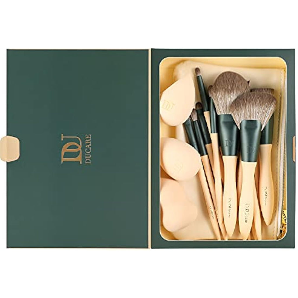 DUcare 14 Pcs Makeup Brush Set | Vegan Beech Wood Professional Brushes
