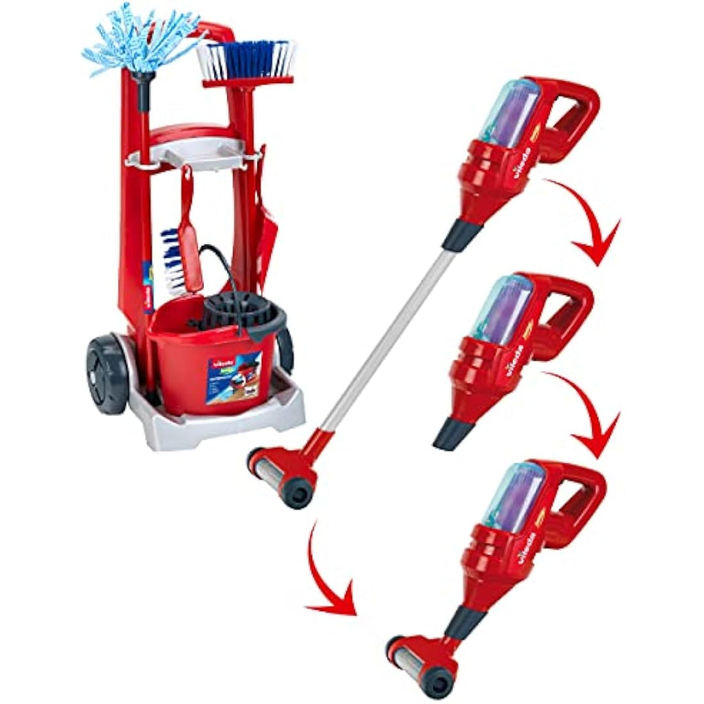 Theo Klein Vileda Broom Trolley & Upright Vacuum Cleaner Toy Set