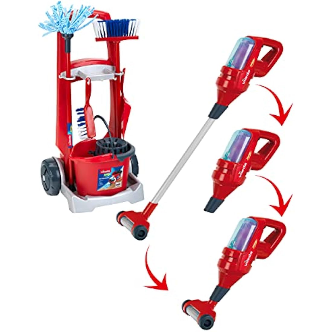 Theo Klein Vileda Broom Trolley & Upright Vacuum Cleaner Toy Set