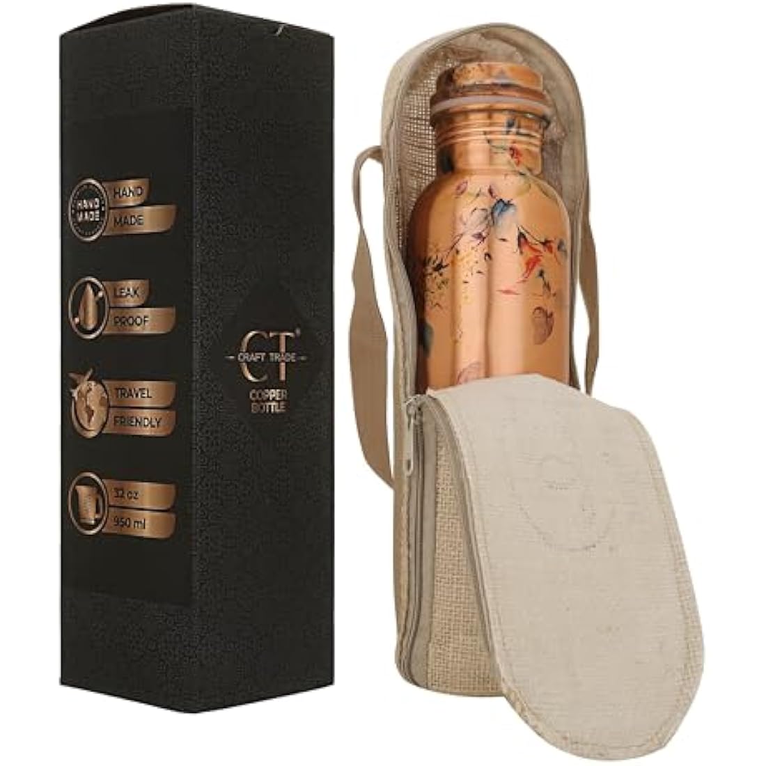 Printed Copper Water Bottle – 1L Leak Proof & BPA Free