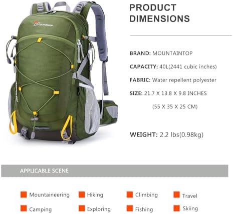 Mountaintop 40L Hiking Backpack | Lightweight Trekking Rucksack