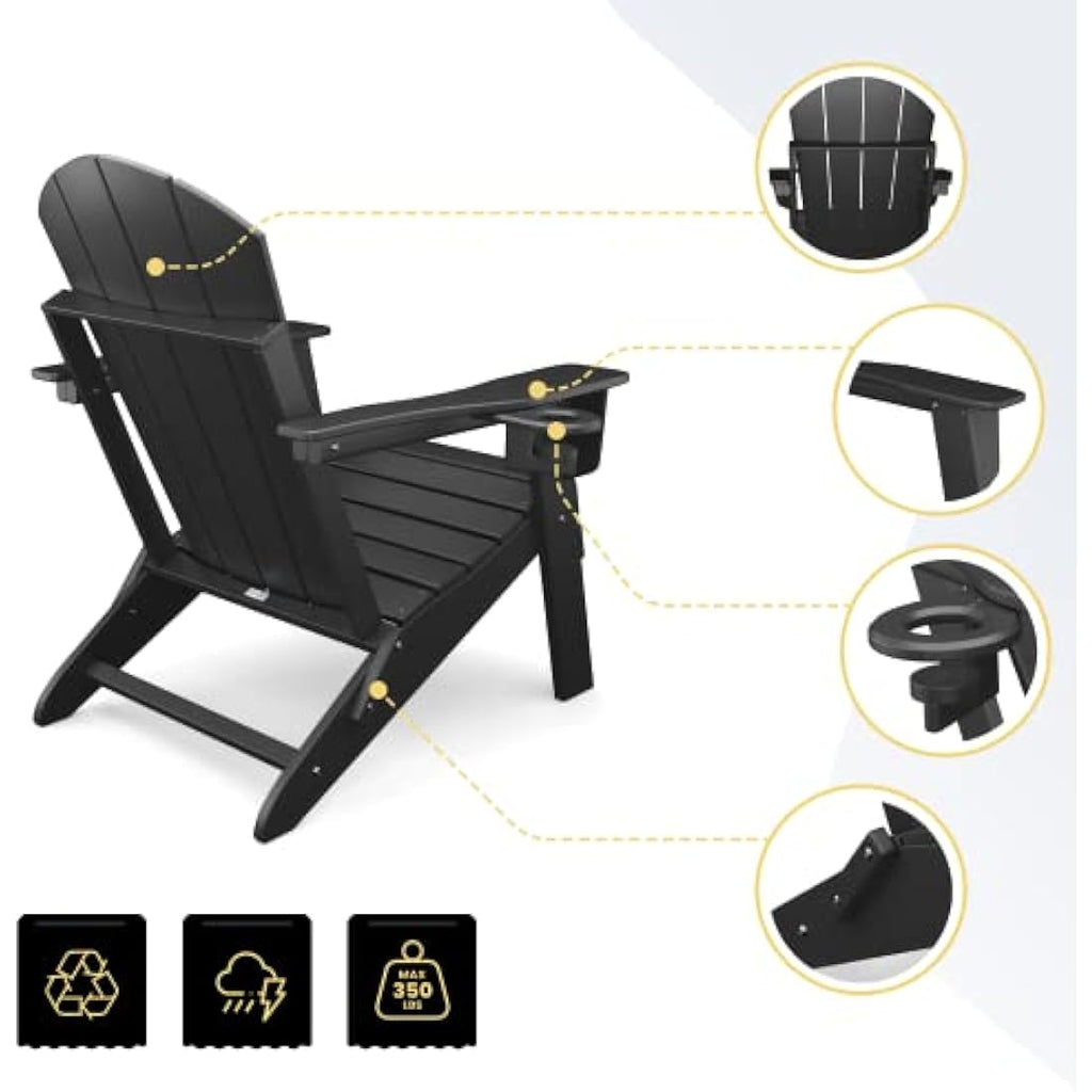 Jolof Store Folding Adirondack Chair - Weatherproof HDPE with Cup Holder