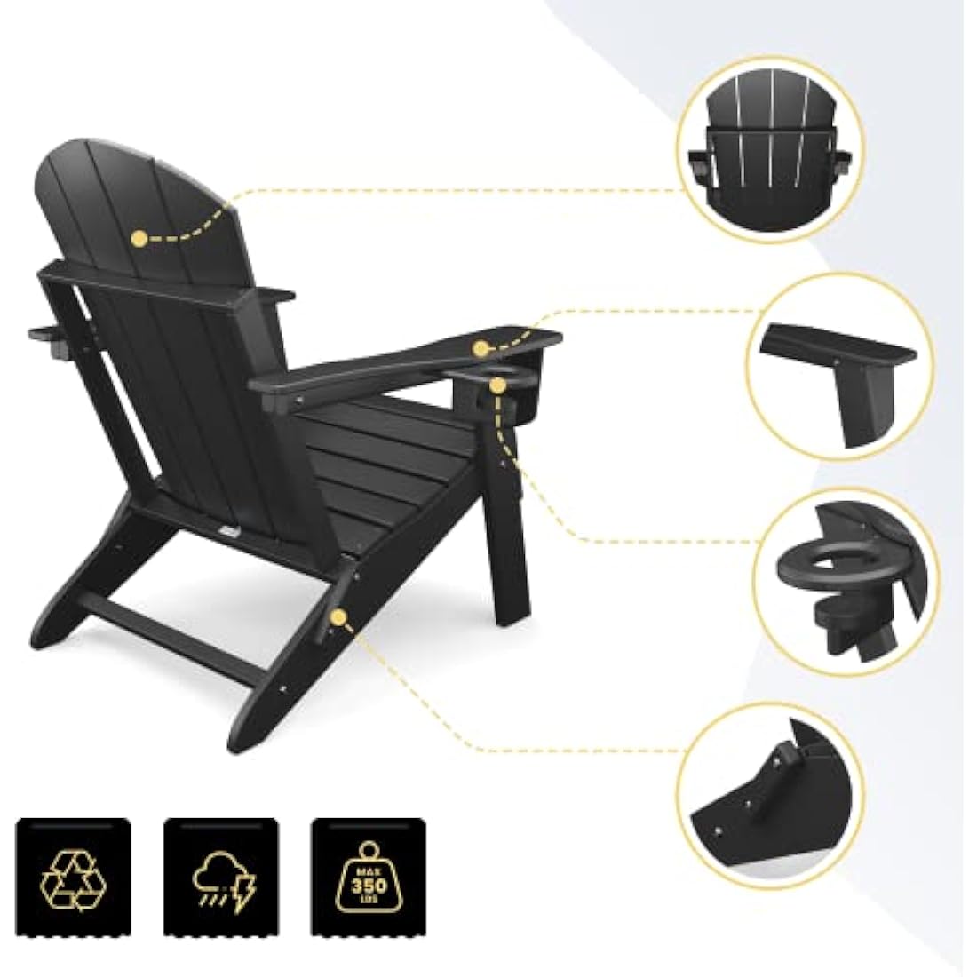 Jolof Store Folding Adirondack Chair - Weatherproof HDPE with Cup Holder