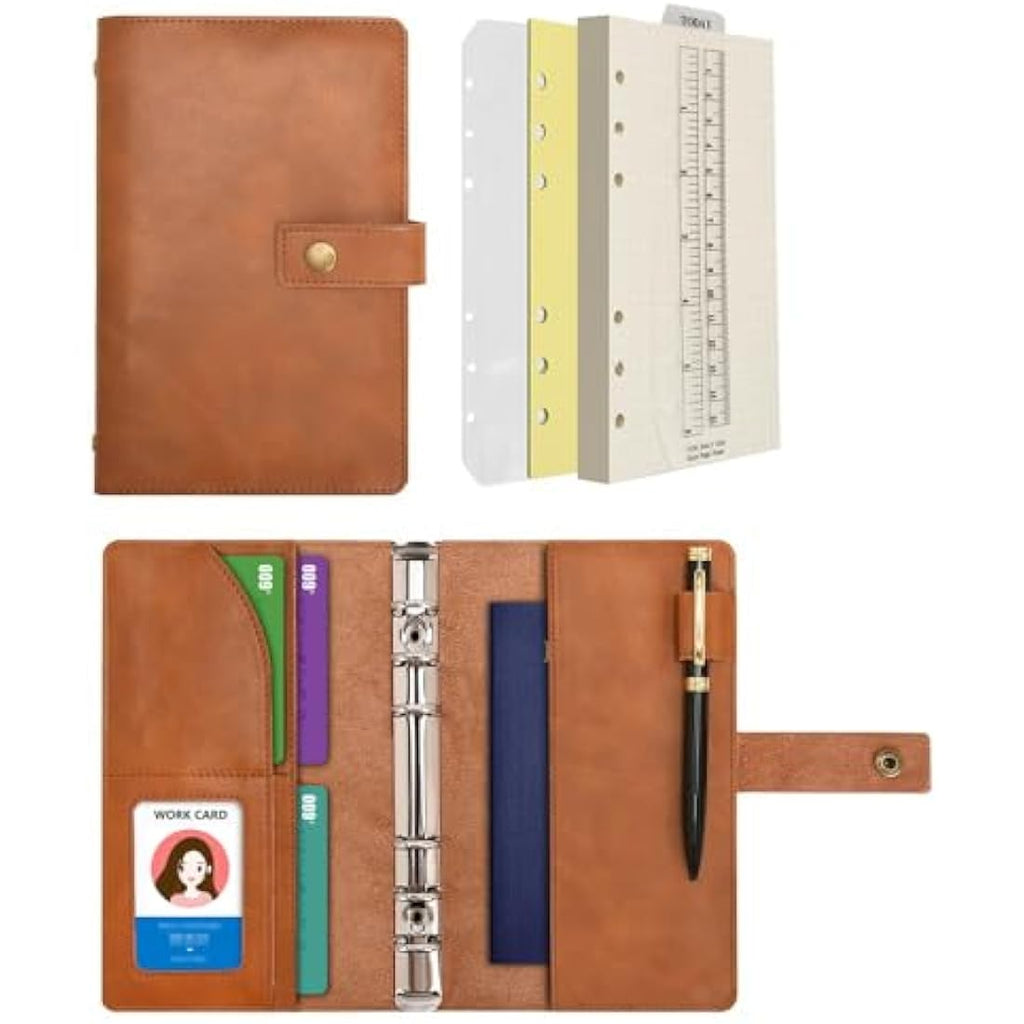 Jolof Store A6 Leather Refillable Notebook – Brown Dot Grid Spiral Journal