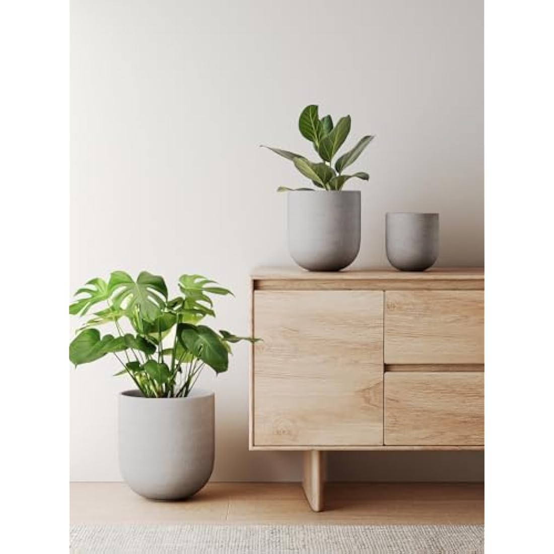 LE TAUCI 25cm Ceramic Plant Pot | Grey Cylinder Planter with Drainage