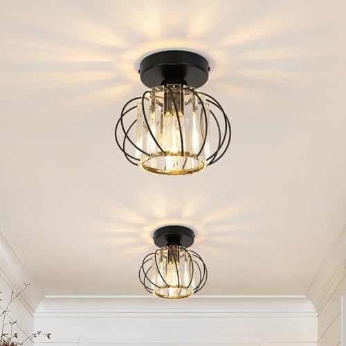 FORCOSO 2-Pack Black Crystal Ceiling Light | E27 Semi Flush Chandelier