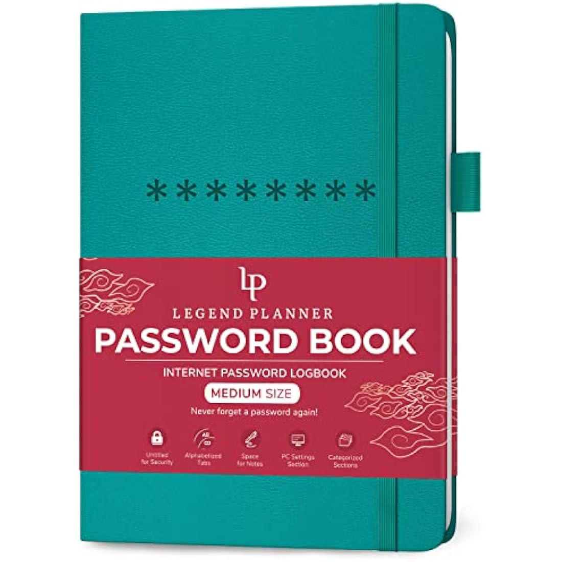 Password Book with Alphabetical Tabs - Turquoise, Medium