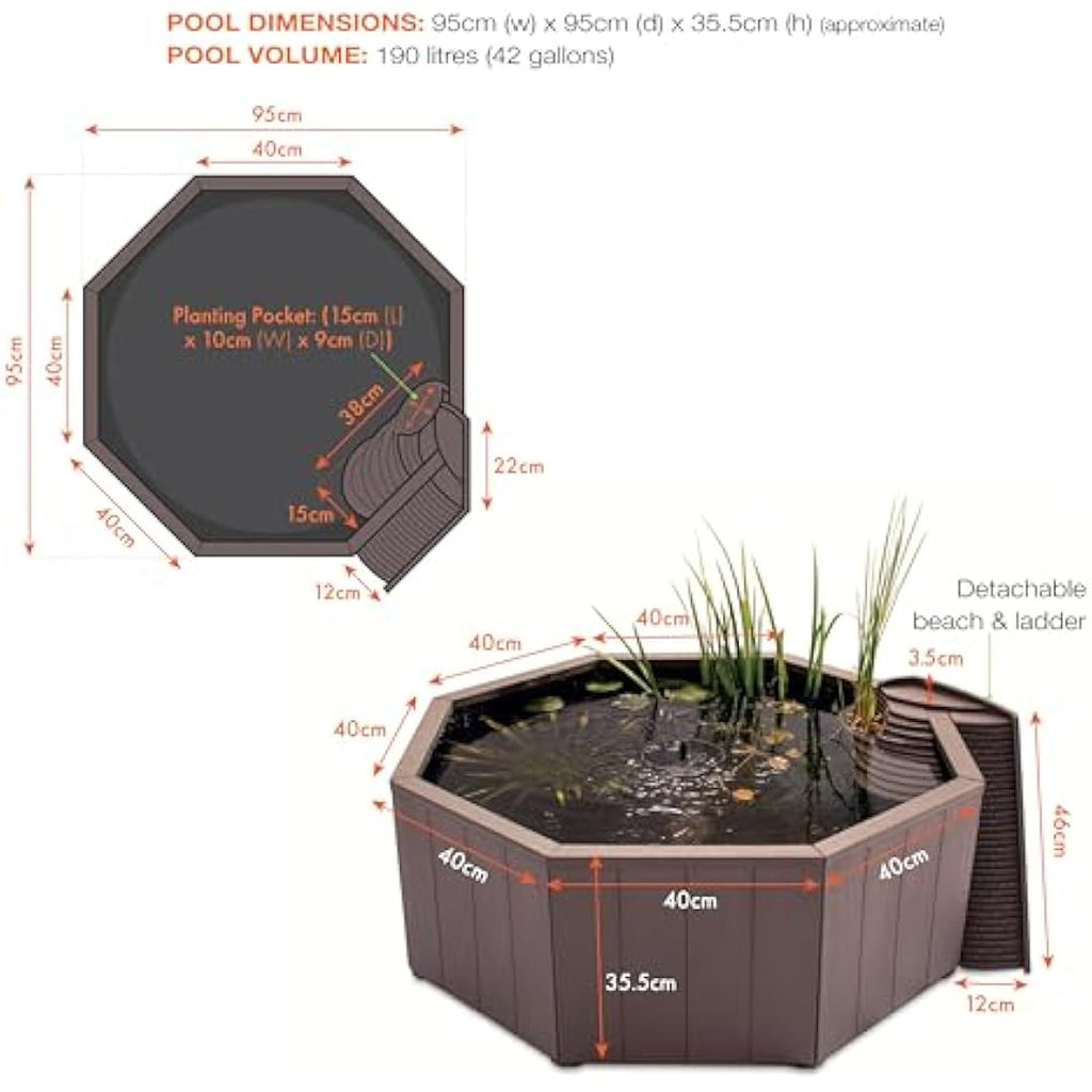 Blagdon Liberty No Dig Raised Pond | Solar Fountain & Wildlife Ladder