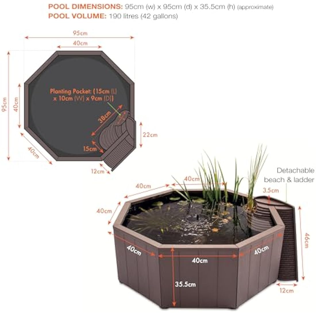 Blagdon Liberty No Dig Raised Pond | Solar Fountain & Wildlife Ladder