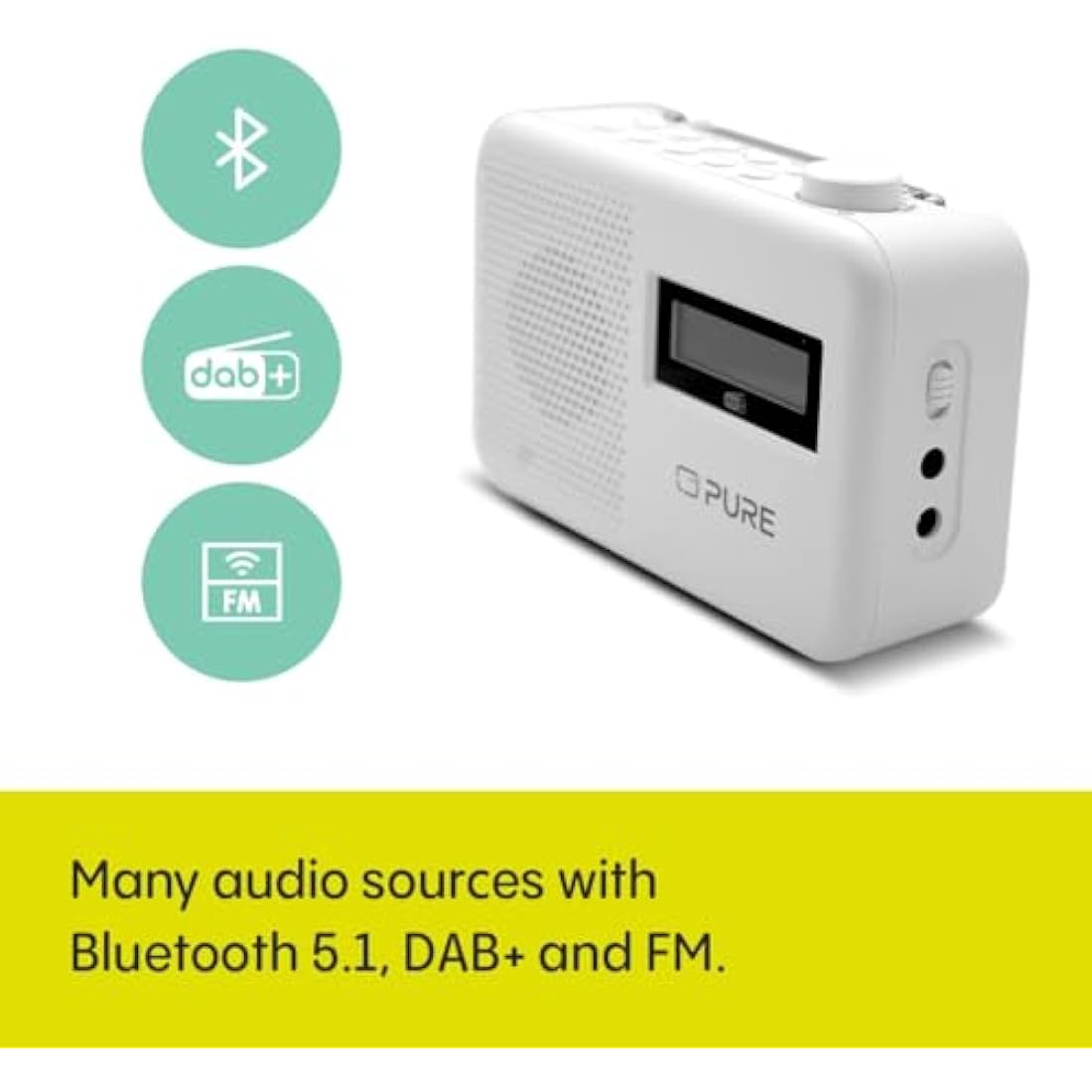Pure Elan One2 Portable DAB+/FM Radio with Bluetooth 5.1 – Cotton White