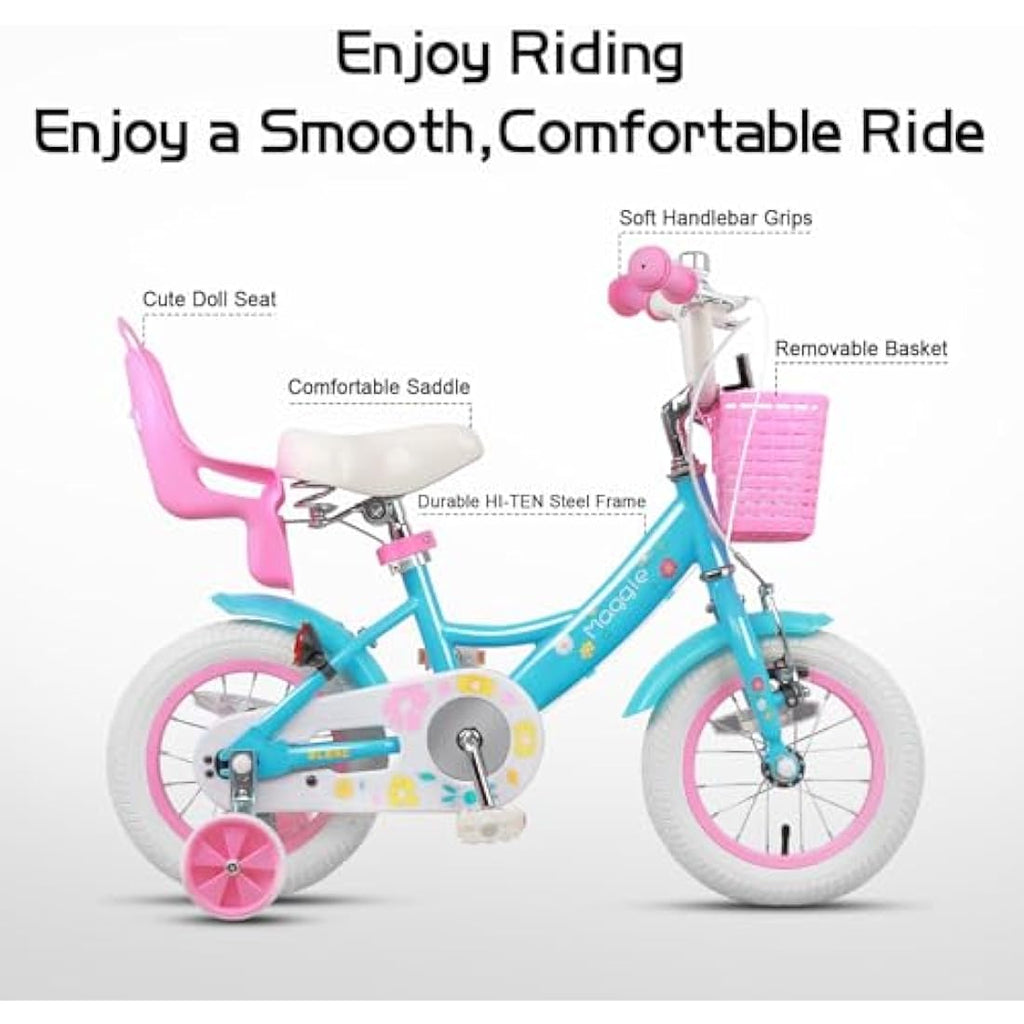 Glerc Maggie 12 Inch Girls Bike with Doll Seat and Basket – Steel Frame