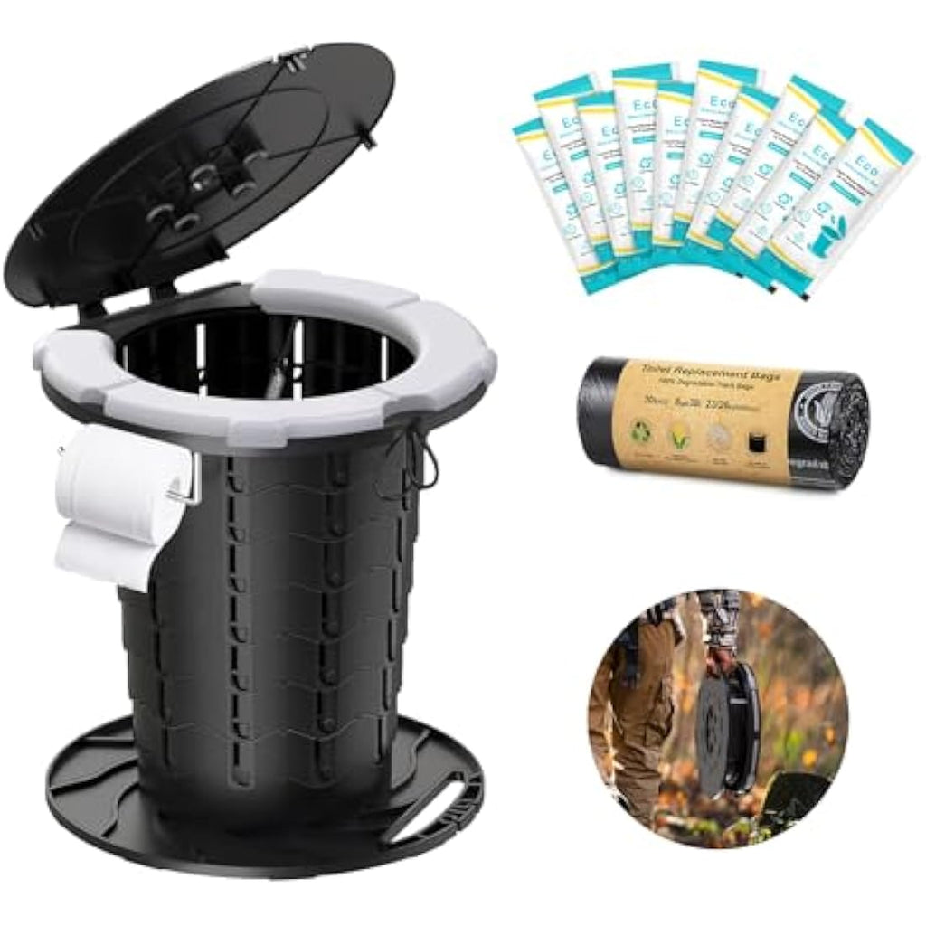 BLIKA Retractable Portable Toilet – Collapsible Camping Potty with PU Cushion