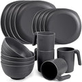 Greentainer 16-Piece Unbreakable Plastic Dinnerware Set - Grey Service for 4