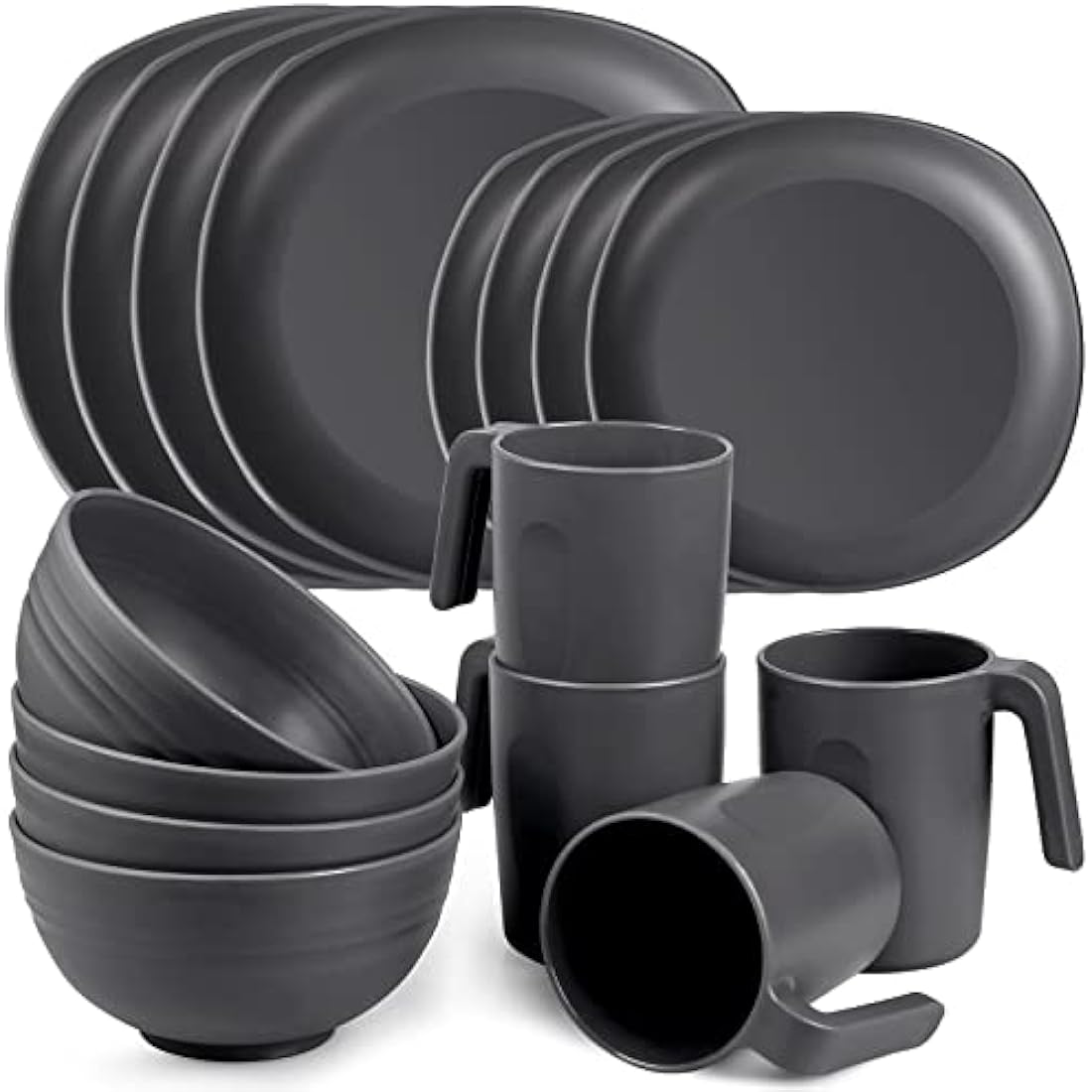 Greentainer 16-Piece Unbreakable Plastic Dinnerware Set - Grey Service for 4