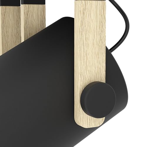 Eglo Hornwood 4-Light Ceiling Light | Black Metal & Natural Wood