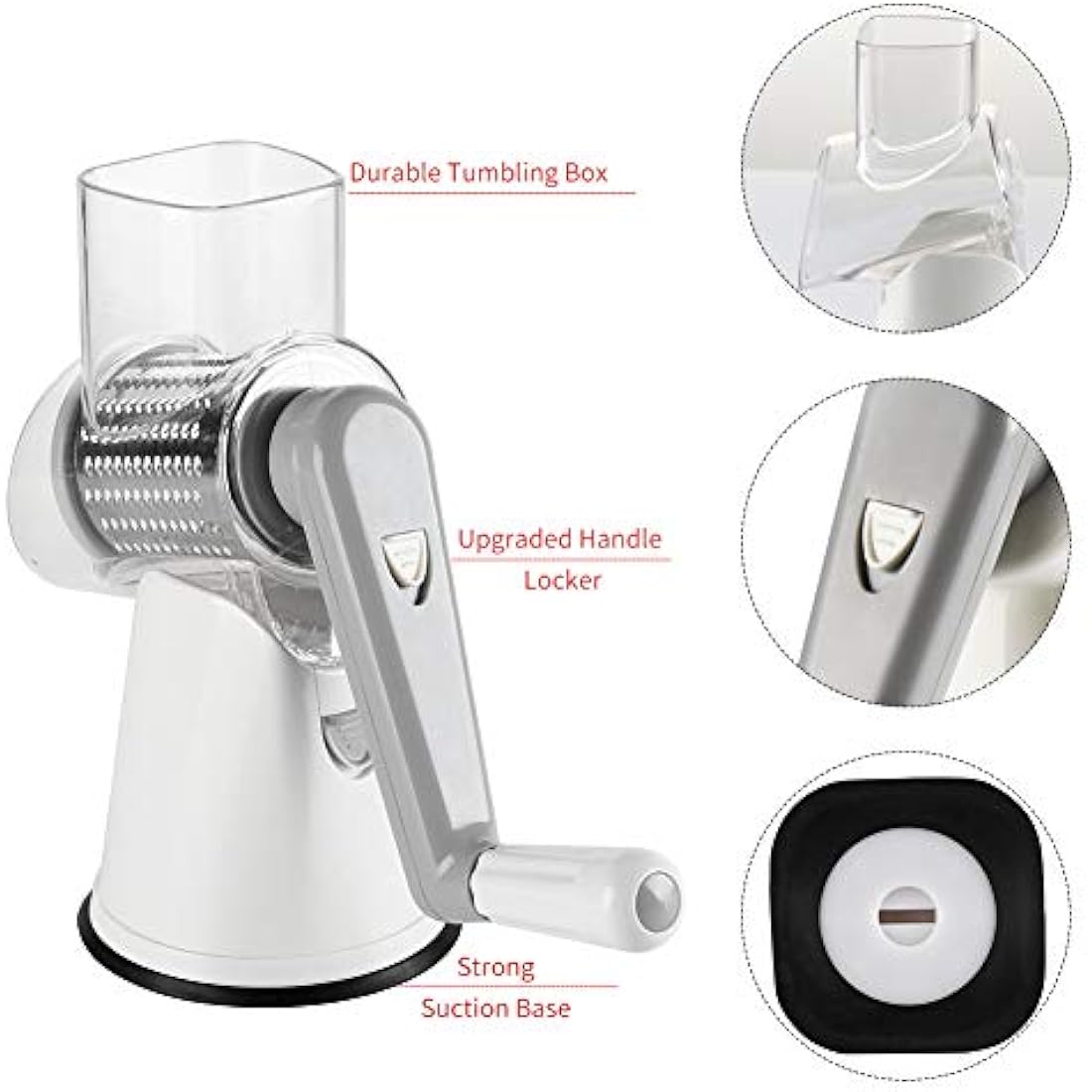 Ourokhome Rotary Cheese Grater | 3-in-1 Mandoline Slicer & Shredder, White