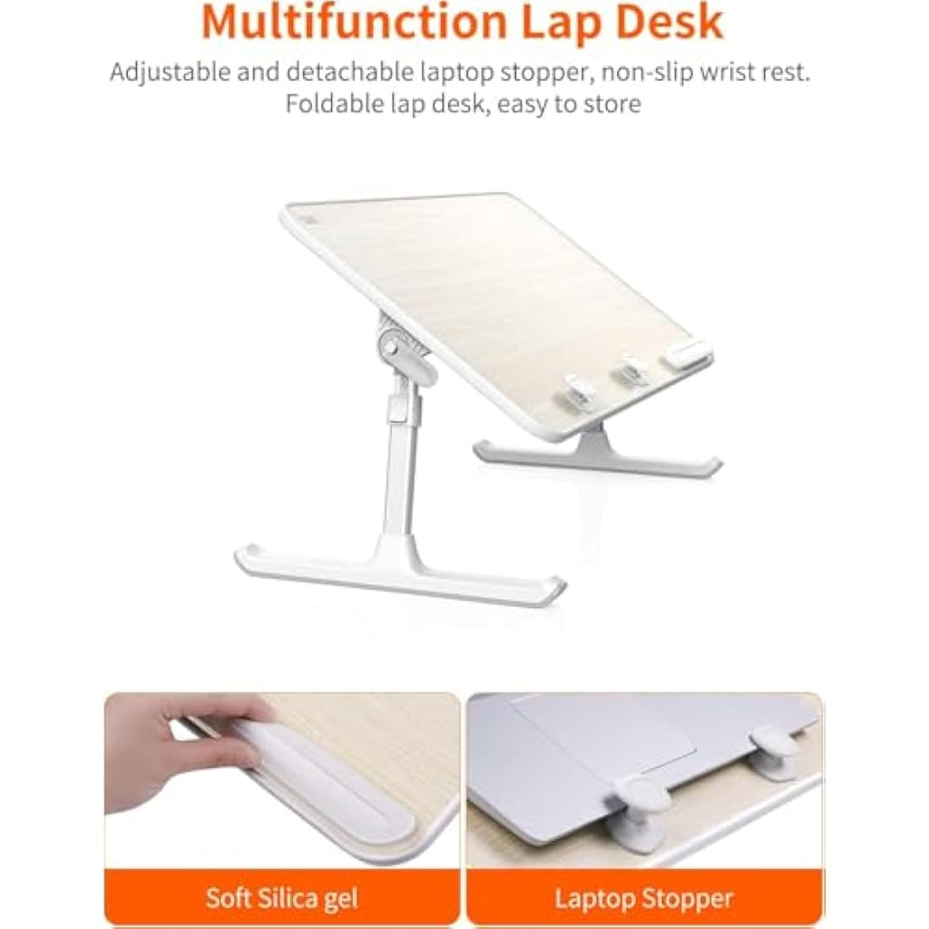 SAIJI Adjustable Laptop Bed Tray – Ergonomic Folding Wood Desk, Teak