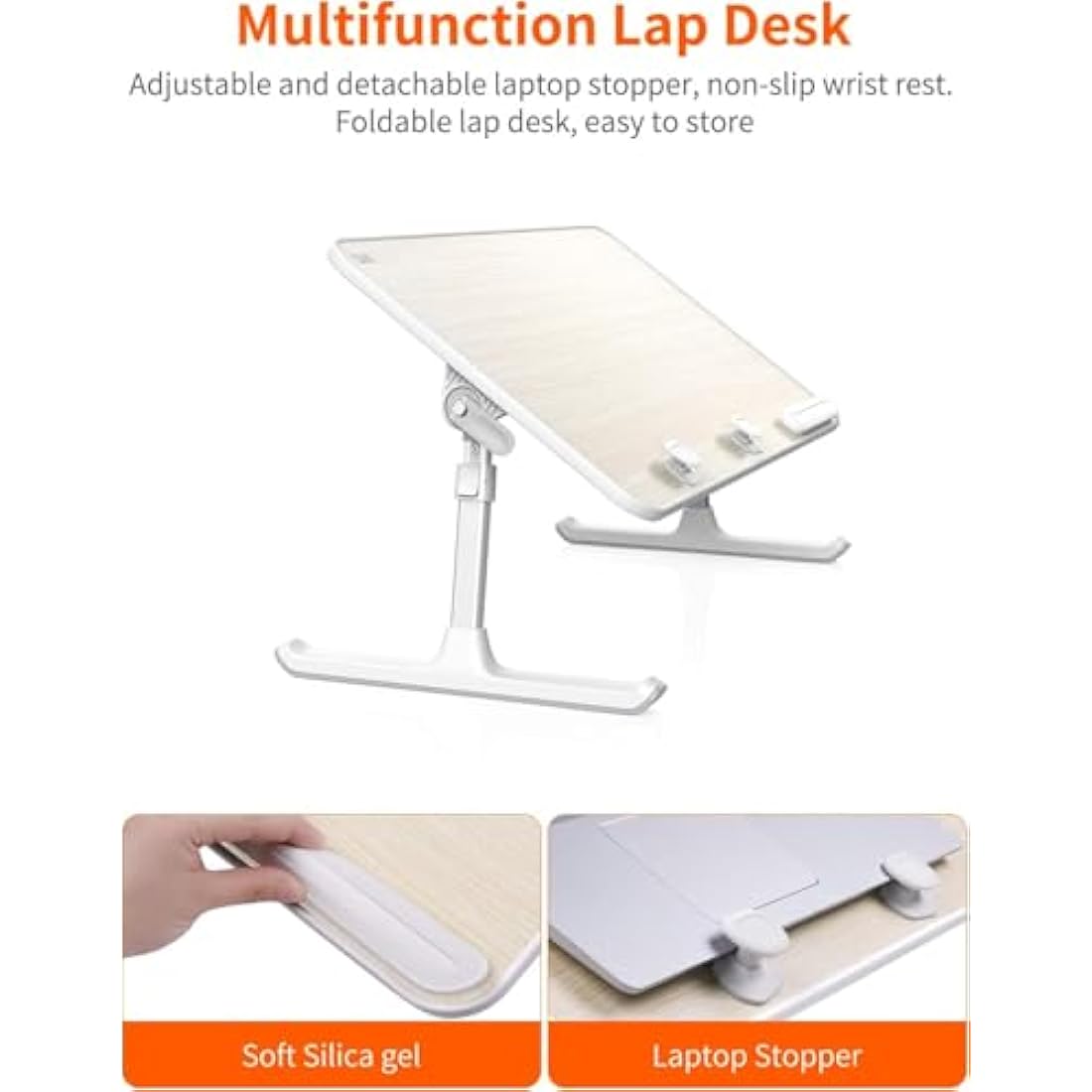SAIJI Adjustable Laptop Bed Tray – Ergonomic Folding Wood Desk, Teak