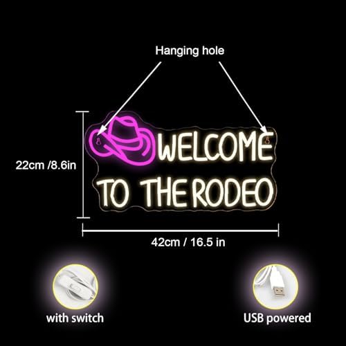 Ineonlife Welcome To The Rodeo Neon Sign | Pink Cowboy Hat LED Wall Decor