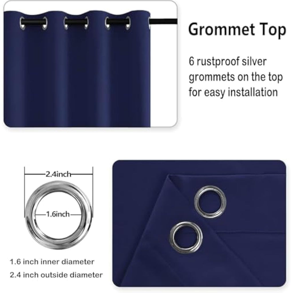 Jolof Store Navy Blue Blackout Curtains - Thermal Grommet Drapes, 2 Panels