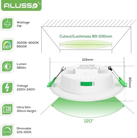 7W LED Recessed Downlights | Ultra Slim IP44 Dimmable CCT 6 Pack