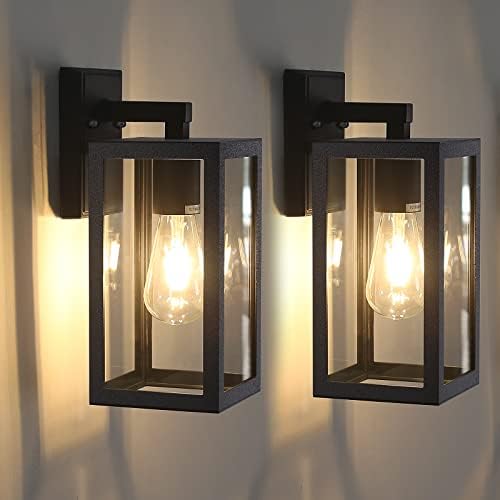 BRIMMEL Outdoor Wall Lights – Matte Black Aluminum Porch Lantern, 2-Pack