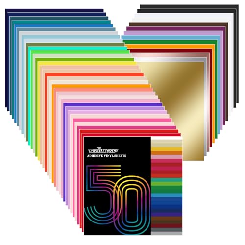 TECKWRAP Permanent Adhesive Vinyl Sheets - 50 Pack 48 Assorted Colors