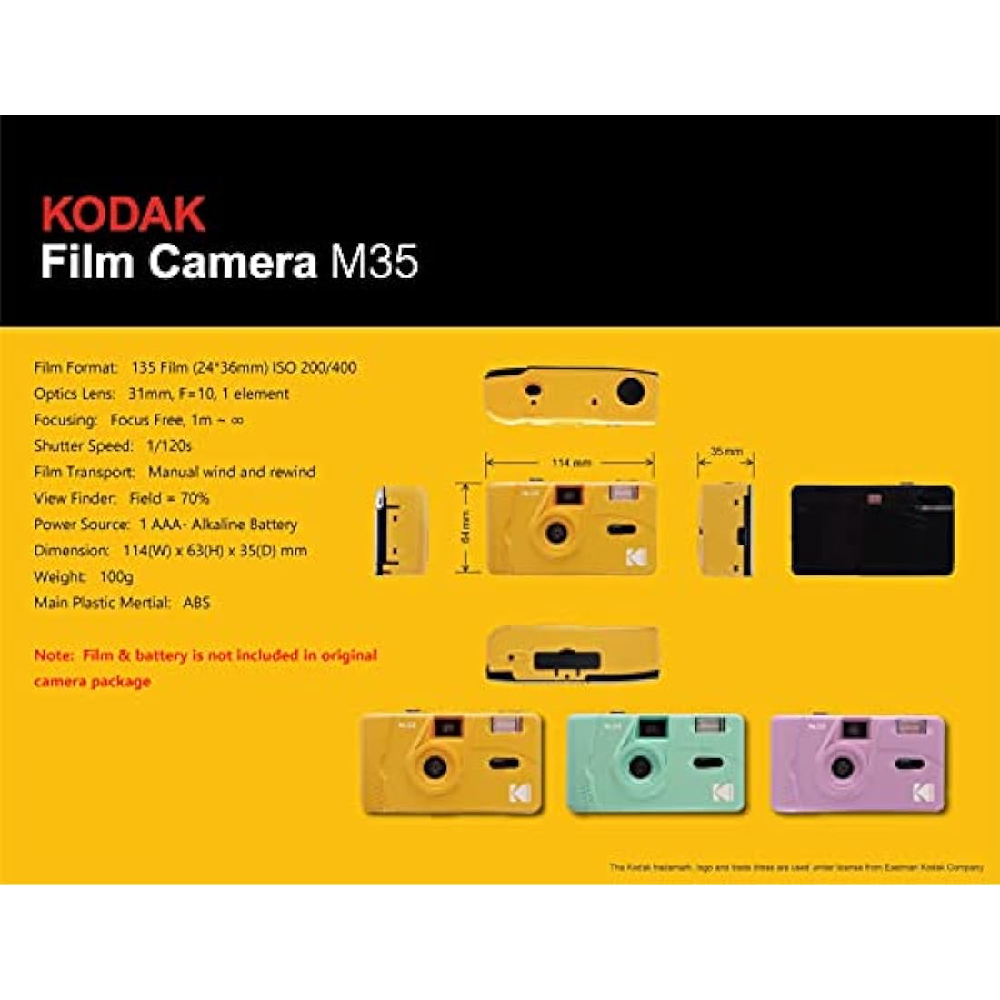 Kodak M35 35mm Film Camera | Retro Point and Shoot - Olive Green