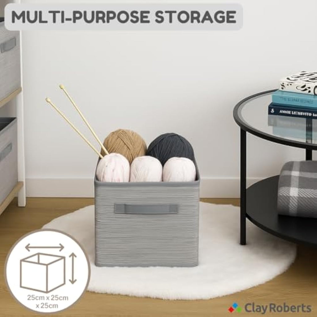 Jolof Store Grey Fabric Storage Cubes – 25cm Foldable Baskets, 4 Pack