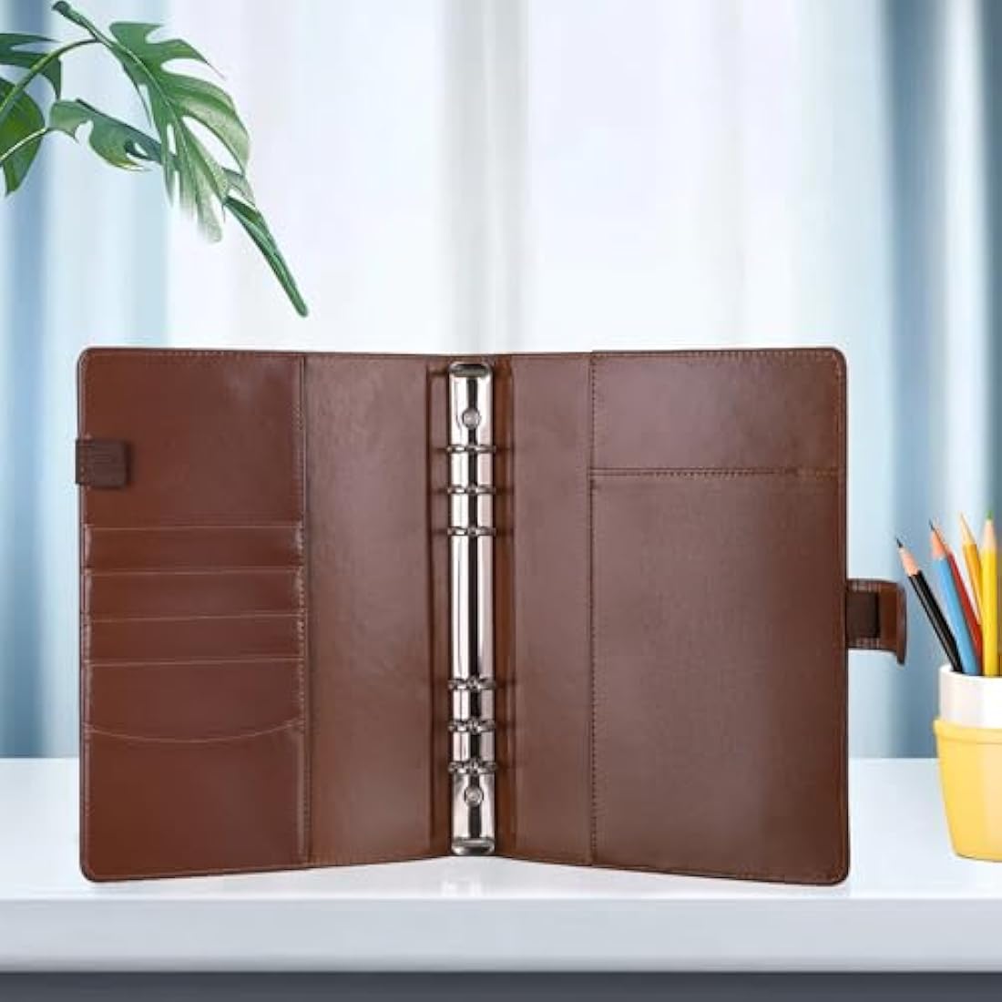 Jolof Store A5 Ring Binder - Refillable PU Leather Budget Notebook, Brown