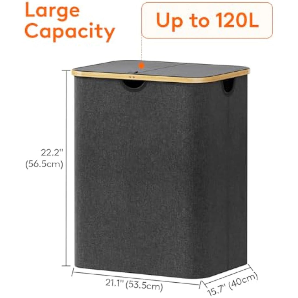 Lifewit 120L Laundry Basket with Lid | Foldable Bamboo Handle Hamper