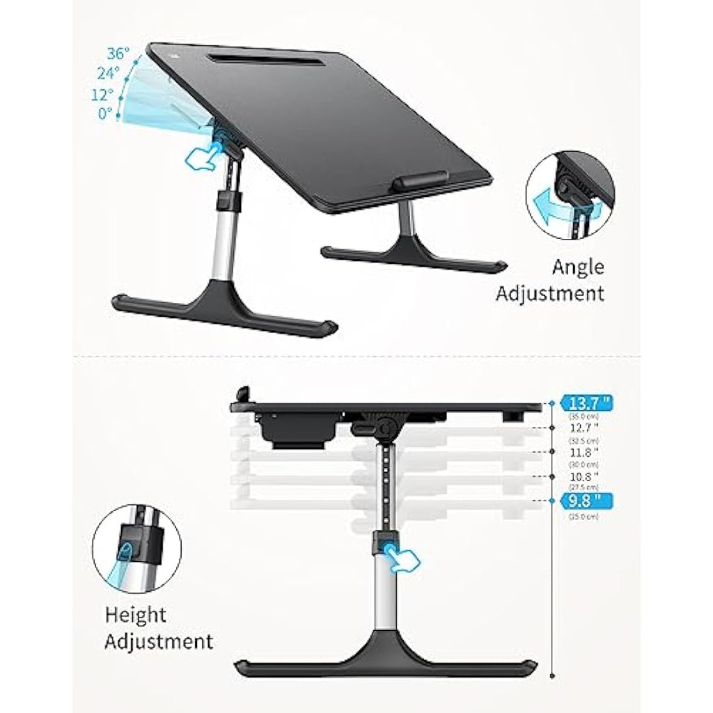 SAIJI Adjustable Laptop Desk | 60x40cm Foldable Bed Tray with Drawer