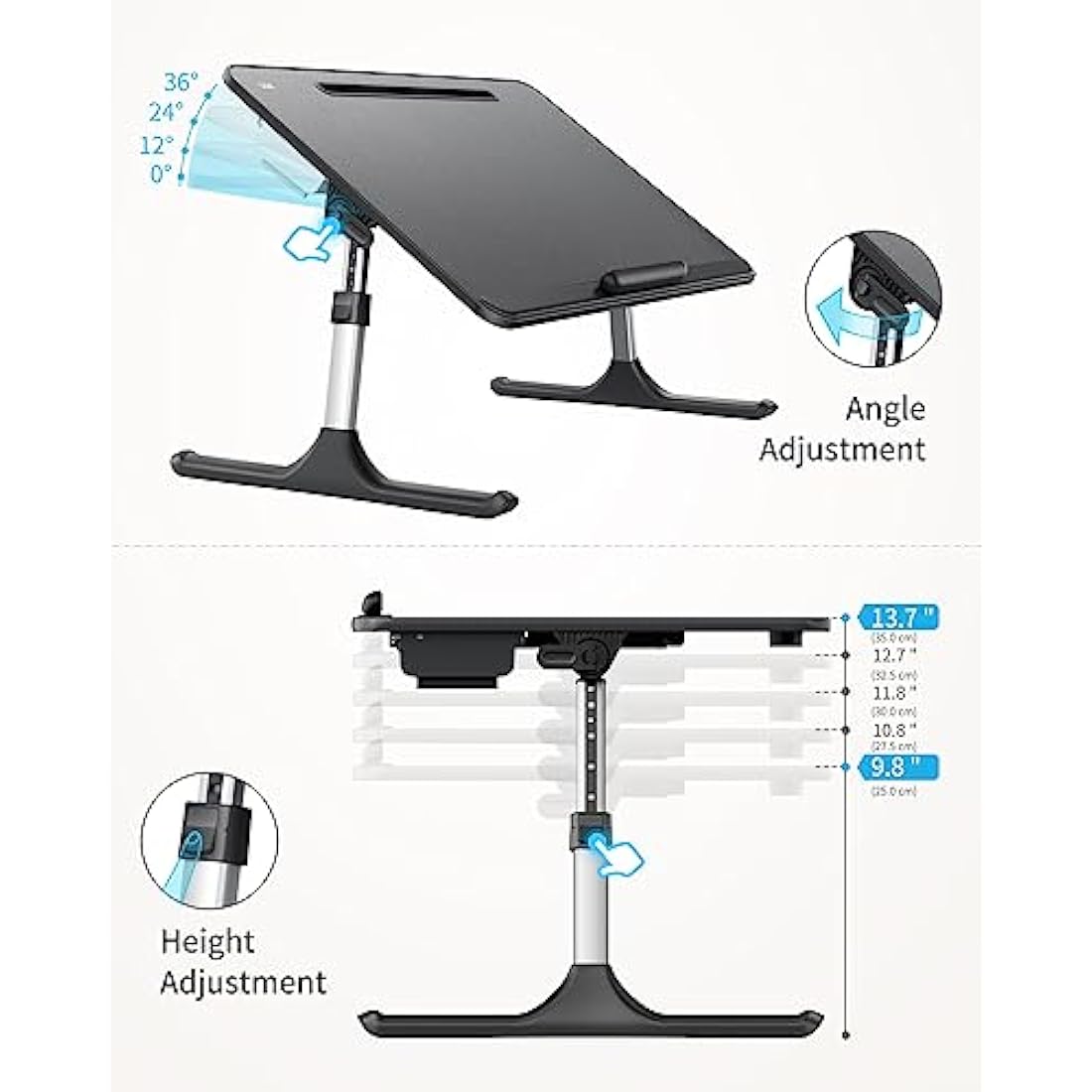 SAIJI Adjustable Laptop Desk | 60x40cm Foldable Bed Tray with Drawer