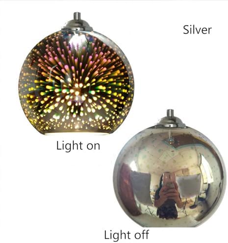 KRUIHAN 3D Firework Glass Pendant Light – Silver Globe Chandelier, 25CM