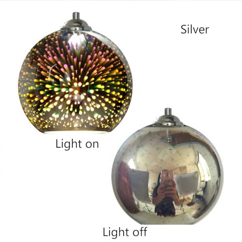 KRUIHAN 3D Firework Glass Pendant Light – 20cm Silver Globe Chandelier