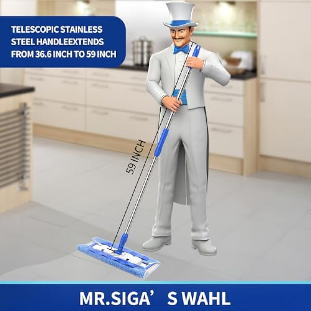 MR.SIGA Professional Microfiber Mop - Stainless Steel Handle with 3 Pads