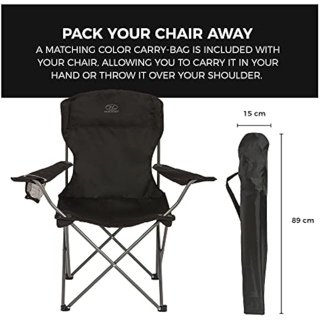 Highlander Camping Chair – Lightweight Folding Steel Chair with Cup Holder