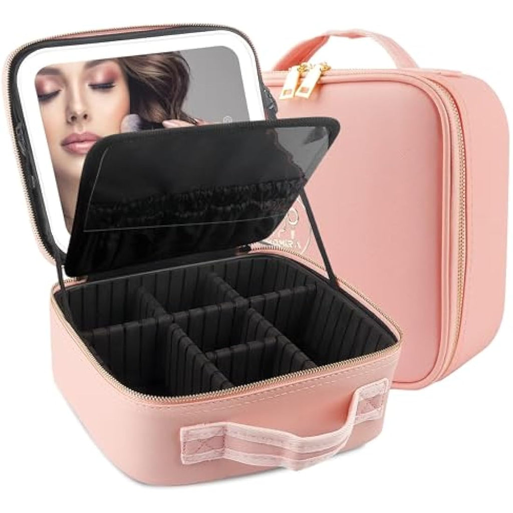 MOMIRA Travel Makeup Bag with Lighted Mirror | Waterproof PU Leather Case