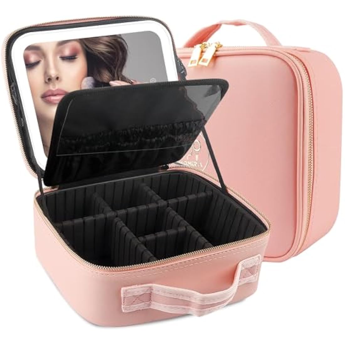MOMIRA Travel Makeup Bag with Lighted Mirror | Waterproof PU Leather Case