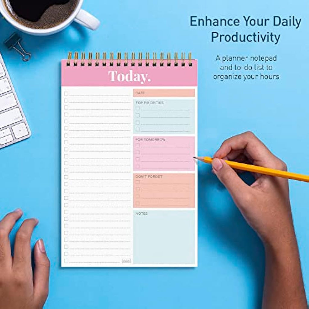 S&O Undated Daily Planner Notepad | 52-Page Coiled To-Do List - Pink
