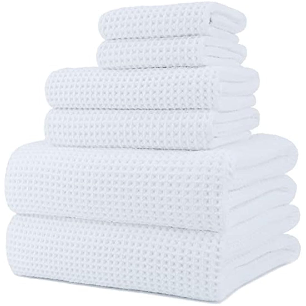 Polyte Microfiber Waffle Weave Bath Towel Set – 6 Piece, White