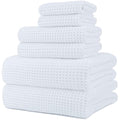 Polyte Microfiber Waffle Weave Bath Towel Set – 6 Piece, White