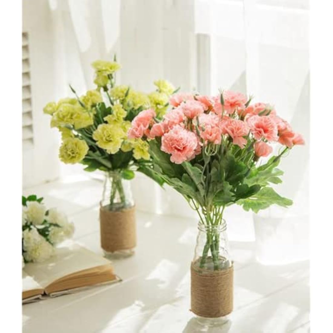 Jolof Store Artificial Carnations – 40 Heads UV Resistant Silk Bouquet, Pink