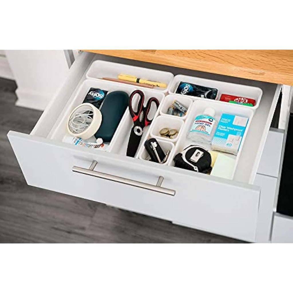 Addis 8-Piece Interlocking Drawer Organiser Trays | White Plastic Dividers