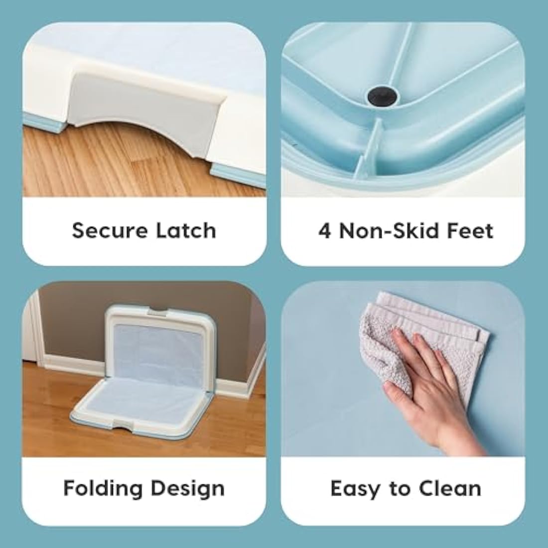 IRIS USA XL Dog Pee Pad Holder – Foldable Non-Skid Potty Tray, Blue